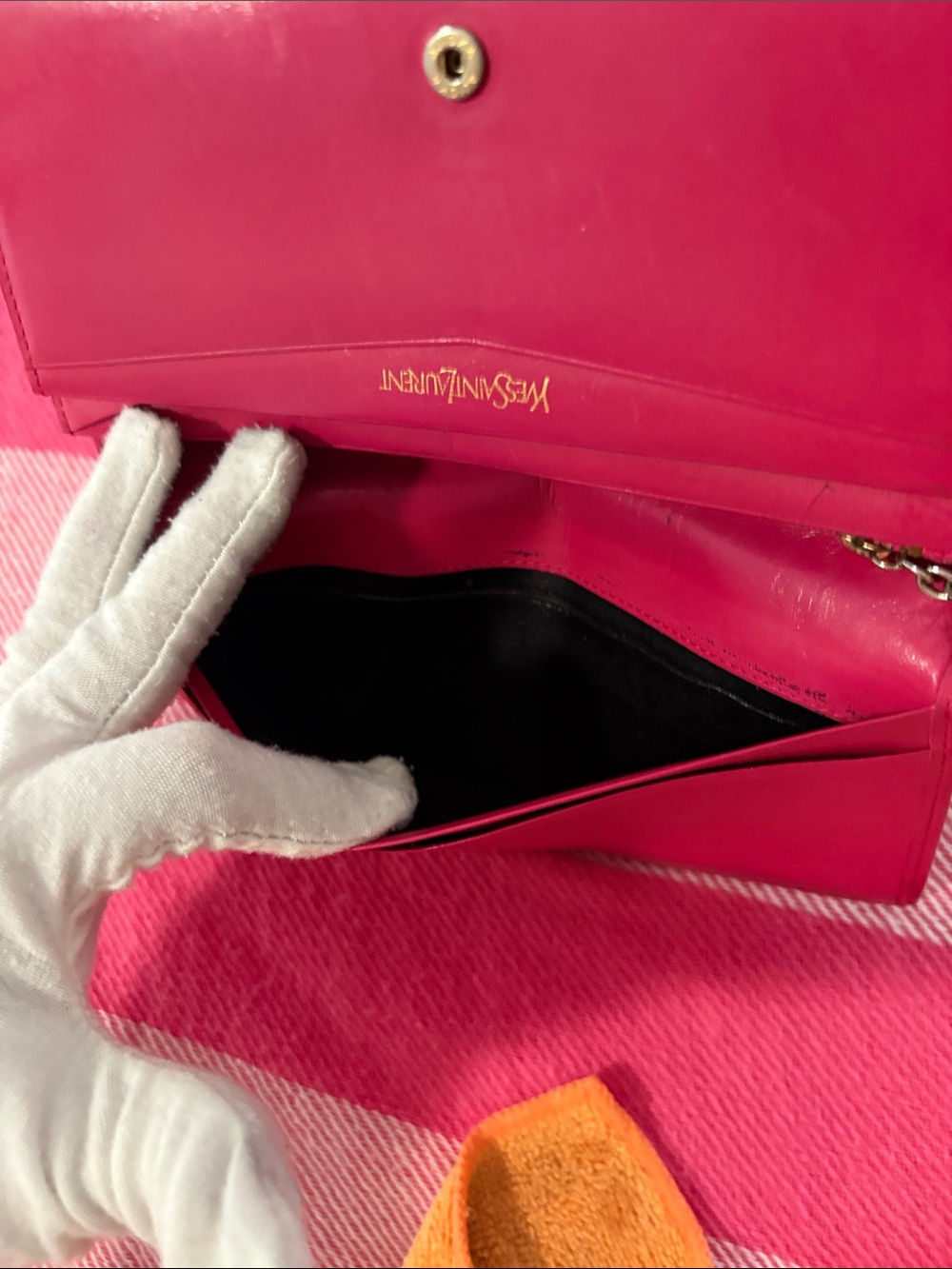 Saint Laurent Embossed Monogram Leather Clutch - Fuchsia - Picture 6 of 11